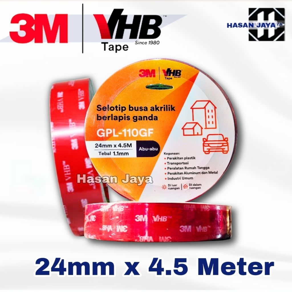 Isolasi Bolak Balik Double Tape 3M VHB Merah 0.5 Inch 24mm x 4.5M Made in USA Original