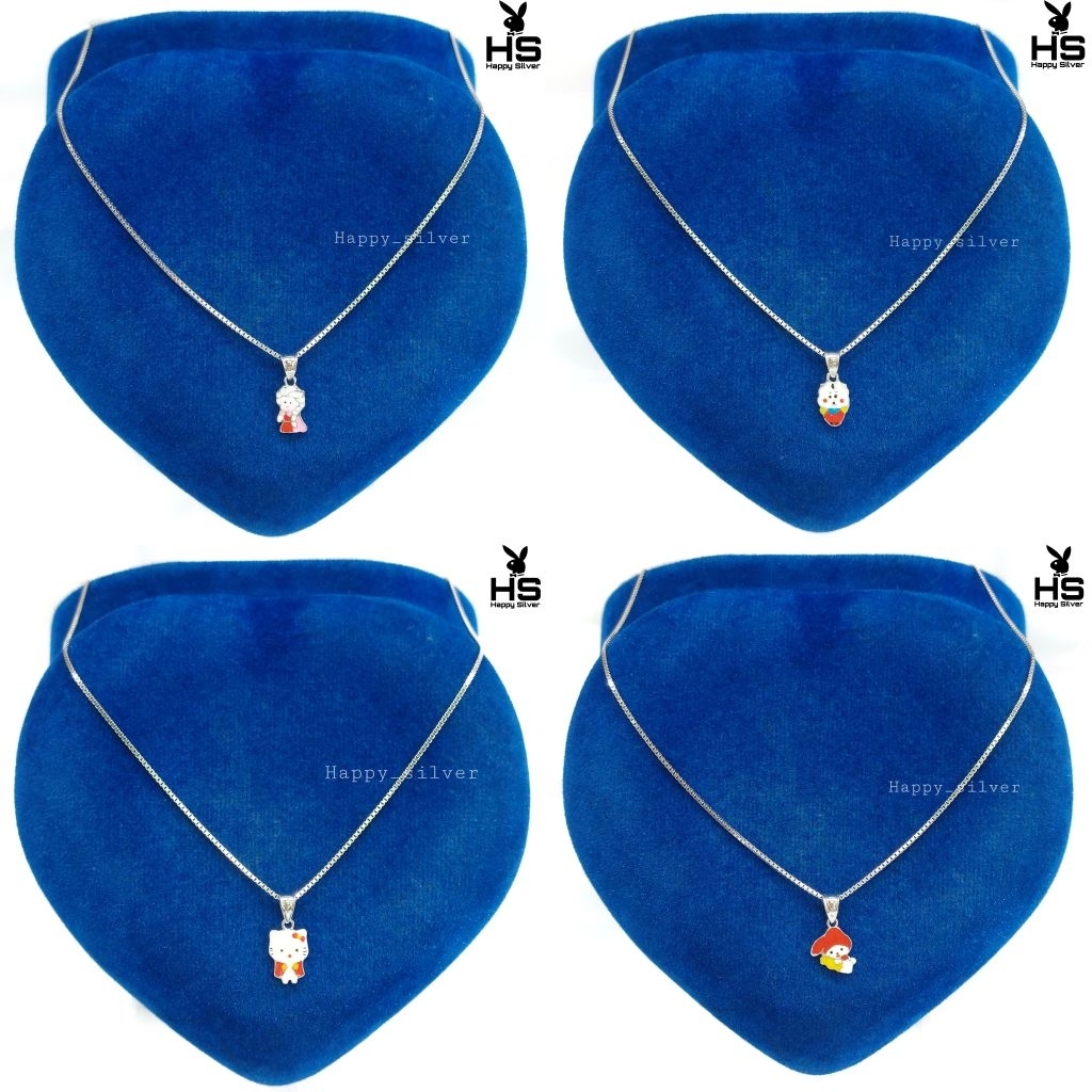 Kalung Anak Perak Asli Silver 925 Lapis Emas Putih Model Rantai Itali + Liontin Karakter Cat - Kalun