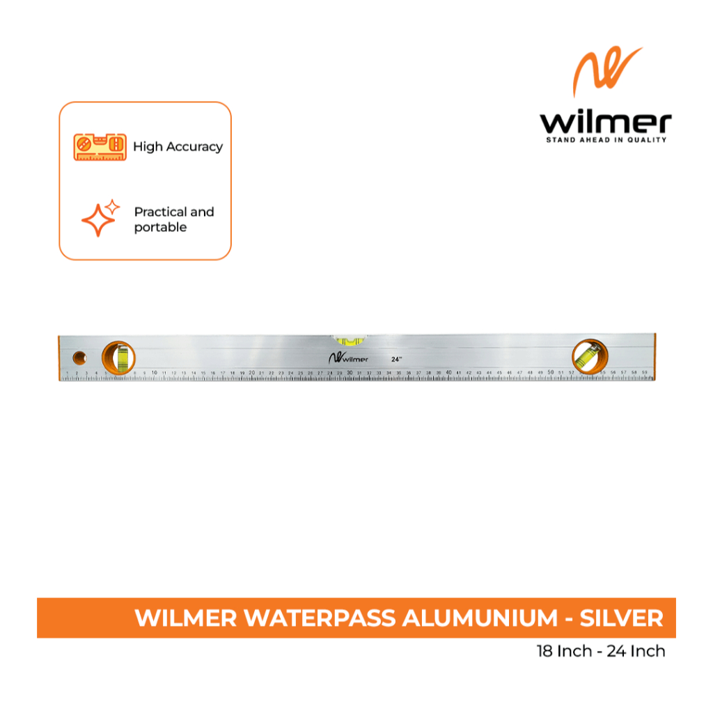 WILMER Waterpas Aluminium - Waterpass Aluminium Anti Pecah - Waterpass Silver Alat Ukur