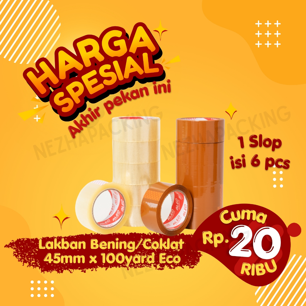 

SLOP 6 ROLL Lakban Bening 45mm x 100 Yard - Lakban Coklat 45mm x 100 Yard Ekonomis ALEO