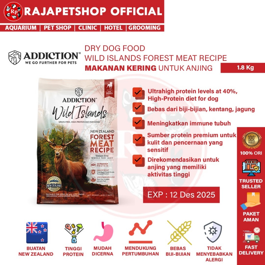 (PAKAN) ADDICTION DRY DOG FOOD WILD ISLANDS FOREST MEAT 1,8KG MAKANAN KERING ANJING RASA DAGING RUSA
