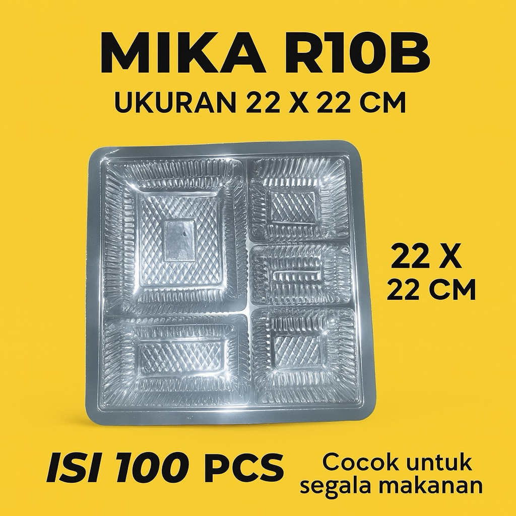 (100 pcs) Mika 22x22 sekat 5 / Mika Dus Nasi Kotak / MIka Untuk Nasi Kotak / Mika Sekat 5 / Mika PLa