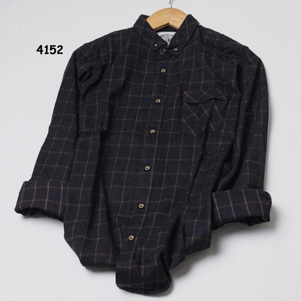 LONG SHIRT FLANEL COTTON PREMIUM BLACK PLAID BROWN PRIA LENGAN PANJANG