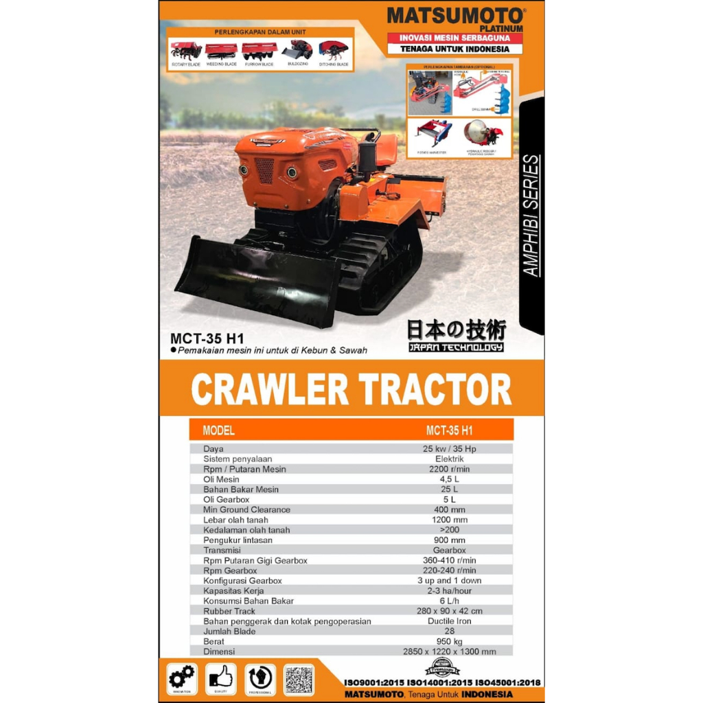 Traktor Amfibi Crawler Tractor Matsumoto MCT 35 H1 Traktor Kebun Traktor Sawah