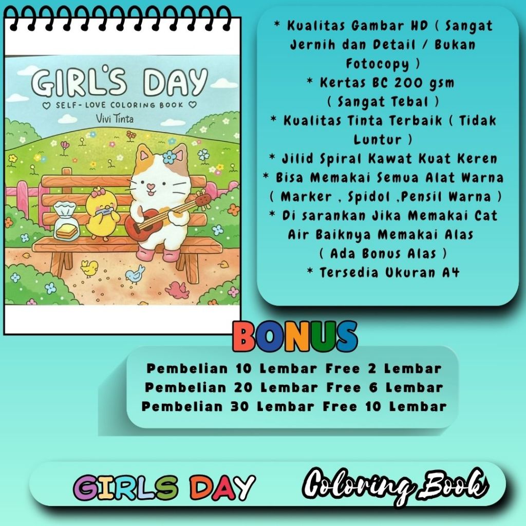 

GIRL'S DAY Coloring Book Self And Comfy Buku Mewarnai A4 Murah Kertas Tebal 200 gsm Gambar HD Sangat Jernih Bagus