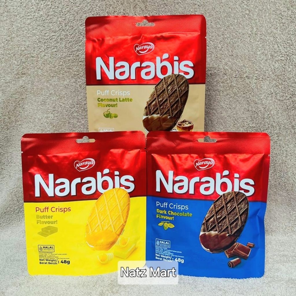 

Naraya NARABIS Puff Crisps - Biscuit rasa Butter,Dark Chocolate & Coconut Latte 48 gr