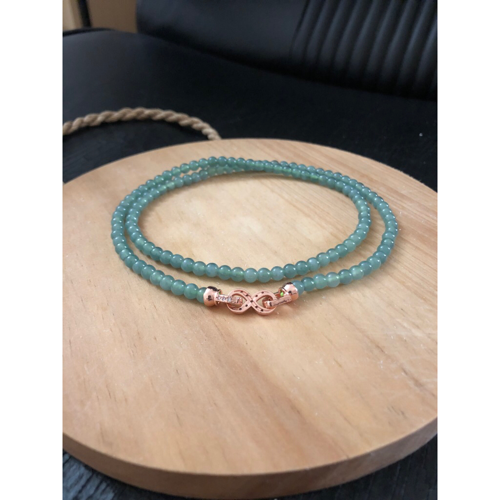 Kalung Giok Hijau Myanmar Burma Guatemala Rantai Emas 5mm