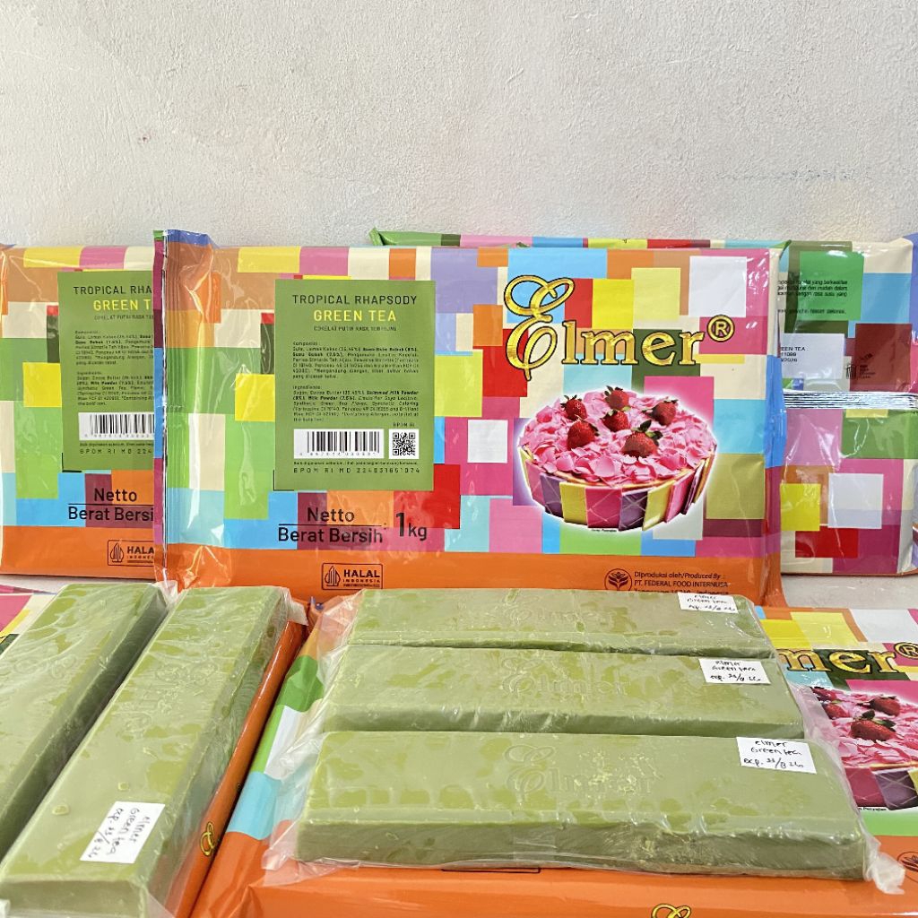 Elmer green tea chocolate compound potongan -+150 gram | coklat matcha | elmer coklat green tea | co