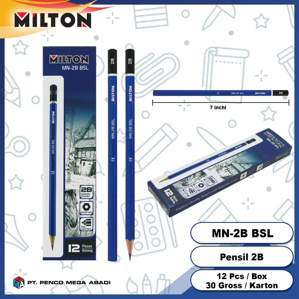 

(12pcs)pensil milton 2B hijau&biru