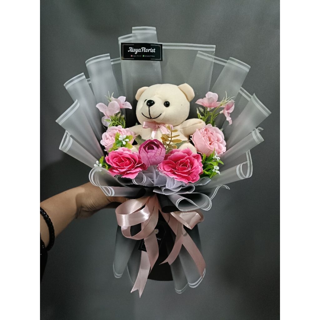 TERMURAH Buket bunga dan boneka/Buket boneka bisa pakai nama/buket aisyaflorist