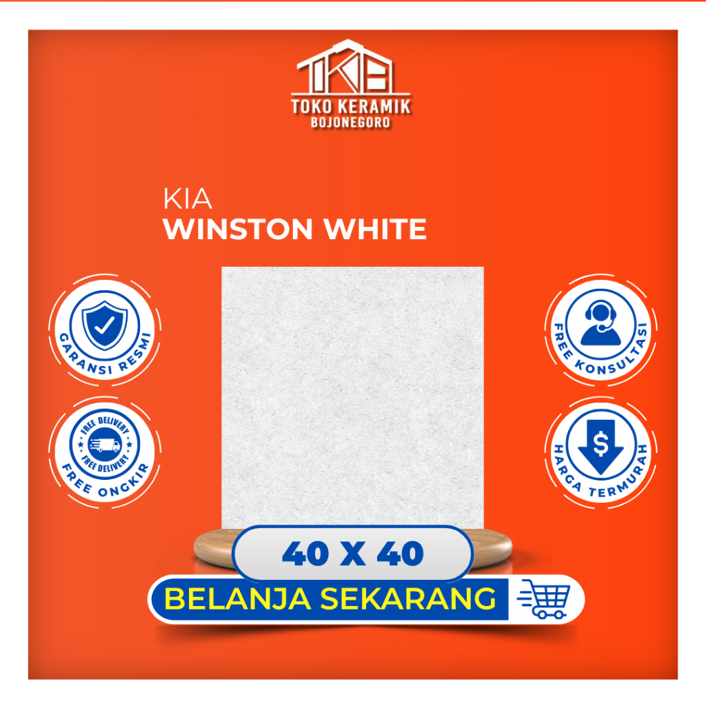 Keramik Lantai Matte kasar Motif Batu Alam 40x40 cm KIA Winston White