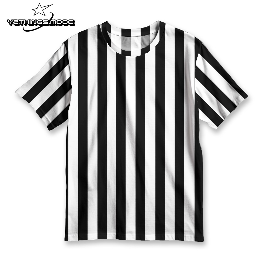 Y2THINGS Kaos Distro Oversize Motif Garis Vertikal Hitam Putih – T-Shirt Aesthetic Basic Minimalis K