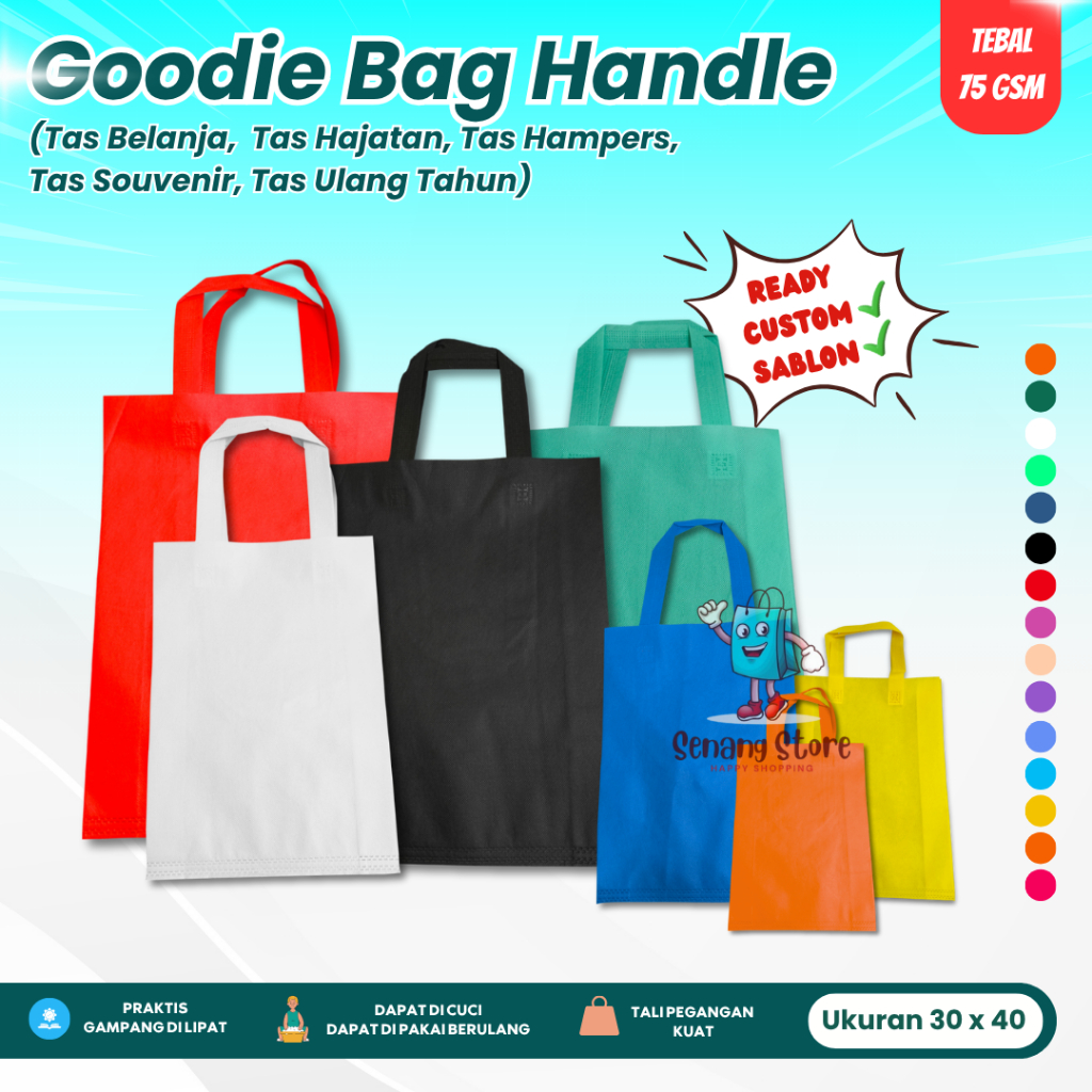 

1PCS Goodie bag HANDLE UKURAN 30X40 Tas Belanja Spunbond Hajatan Hampers Ultah TOTEBAG Kain Souvenir Pernikahan Ulang Tahun Anak