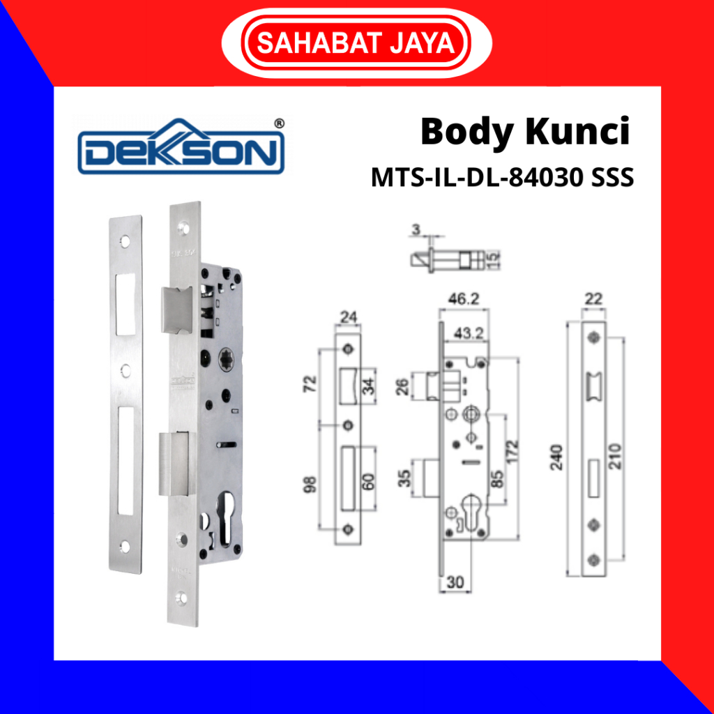 DEKSON Kunci Body Lidah DEKKSON MTS-IL-DL-84030 SS Lockcase Lidah Pintu Aluminium