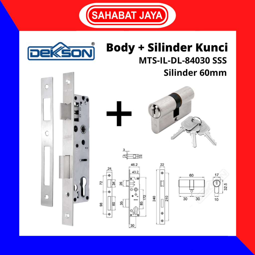 DEKSON Handle Kunci Pintu Aluminium Body Lidah 84030 SS DEKKSON (Body + Silinder)