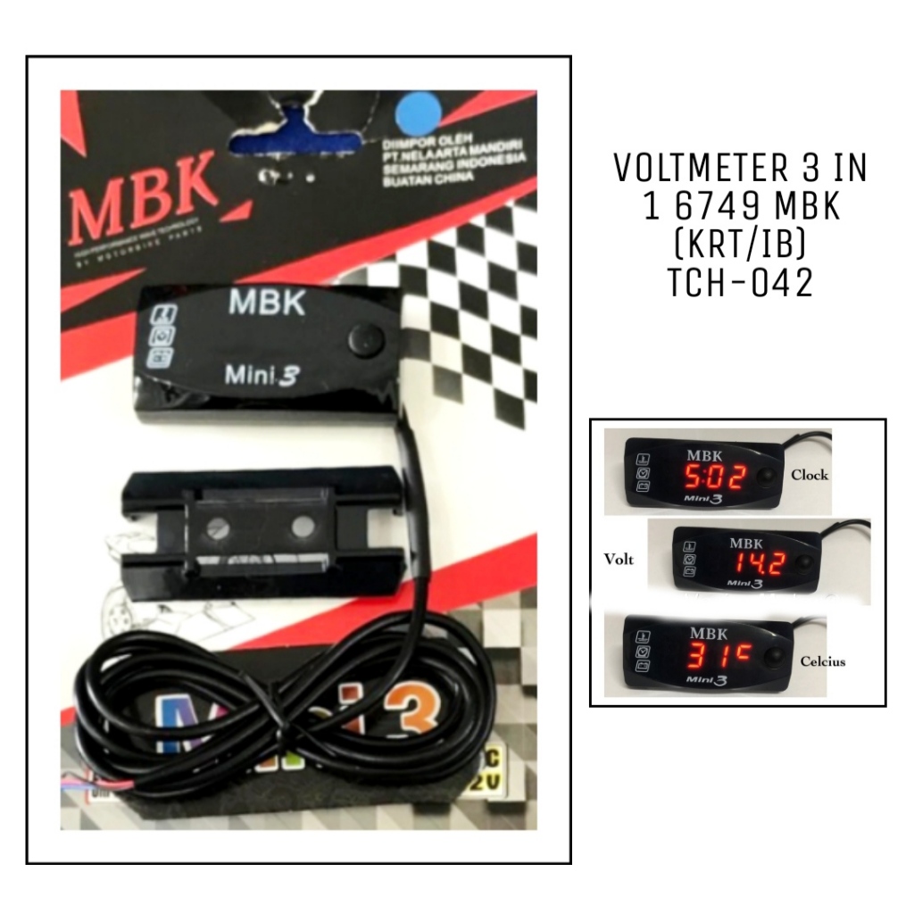 Voltmeter Aki Voltmeter Digital 3 IN 1 cek aki suhu jam petak / bulat