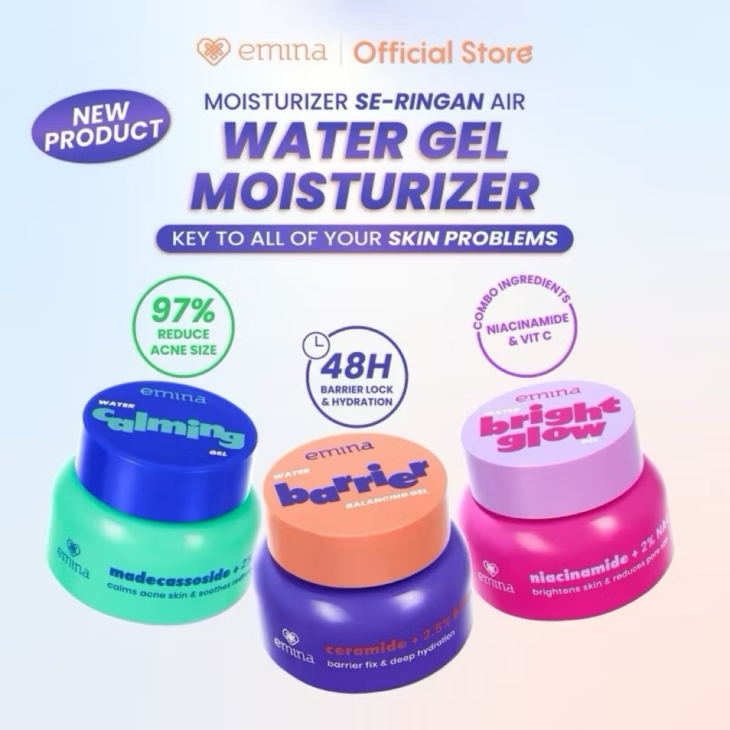 Emina Water Gel Moisturizer - Water Calming Gel | Water Bright Glow Gel | Water Barrier Balancing Ge