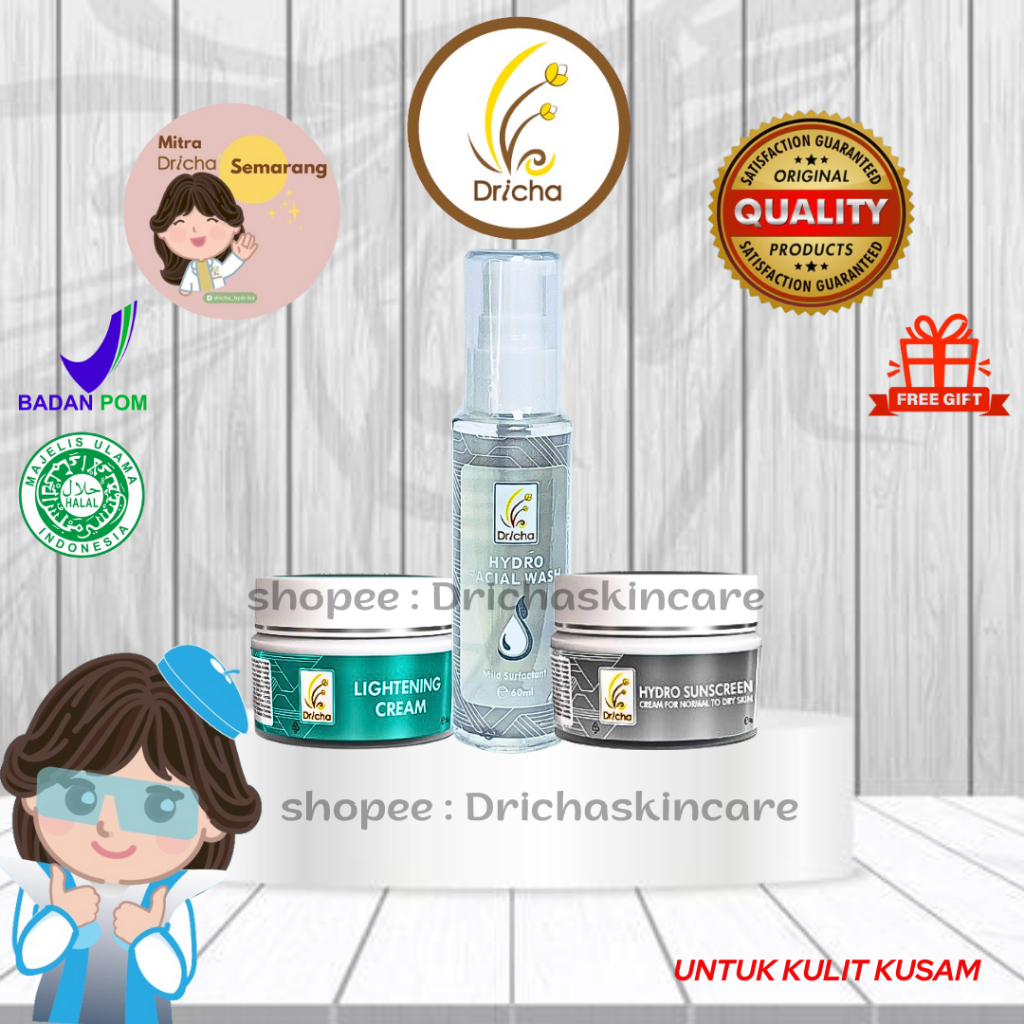 DRICHA PAKET BUNDLING LIGHTENING CREAM + HYDRO SS + HYDRO FW - UNTUK KULIT NORMAL & KUSAM / FLEK