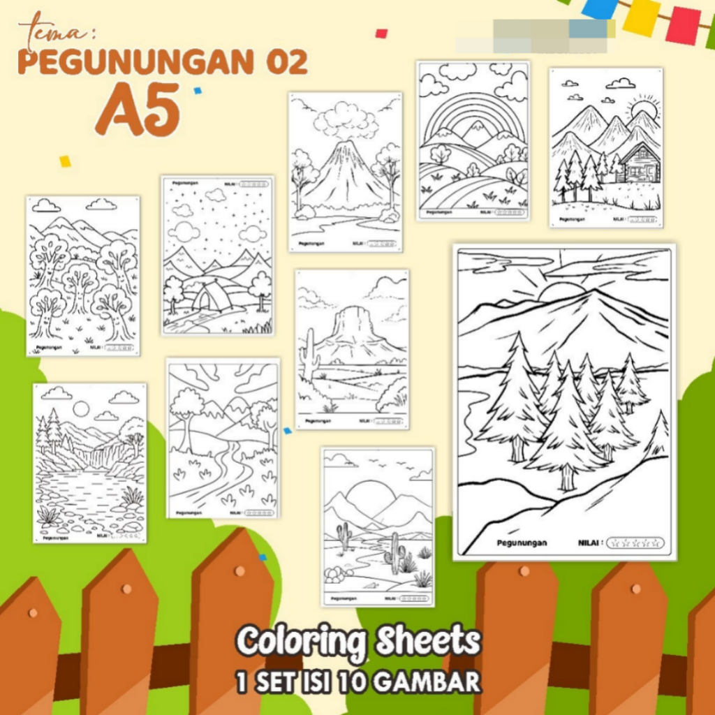 

KERTAS MEWARNAI TEMA [PEGUNUNGAN] UKURAN A5 - COLORING SHEET FOR KIDS ISI 10 LEMBAR READY STOCK