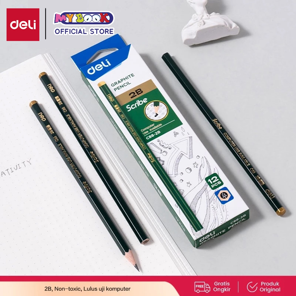 

Deli Graphite Pencil / Pensil Kayu 2B 1 Pack Isi 12pcs Kualitas Bagus EC88