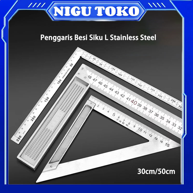 Penggaris Besi Siku L Stainless Steel 30cm/50cm Pengukur Sudut Square Siku Mistar Ruler 90 Derajat