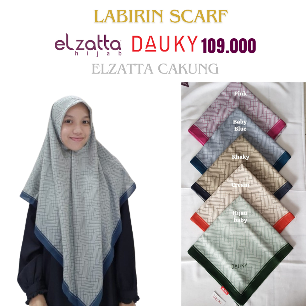Dauky  Labirin Scarf  Jilbab Segi Empat Kerudung Dauky Motif hijab elzatta dauky bahan voal halus