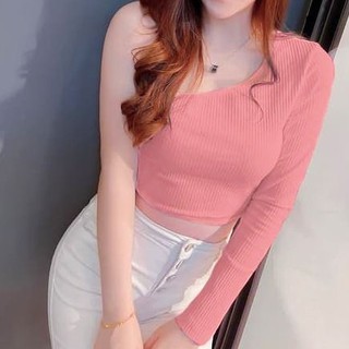 LUMICA One shoulder knit long sleeve | one shoulder top knit