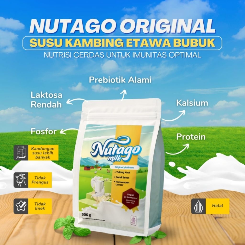 

NUTAGO Susu Kambing Etawa Bubuk Original 500 gram Organik Alami Premium Rendah Gula Meredakan Asam Lambung GERD