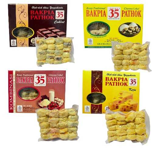 

Bakpia Pathok Prima 35 Varian Rasa Kacang Hijau Coklat Keju Kombinasi Isi 20 Biji