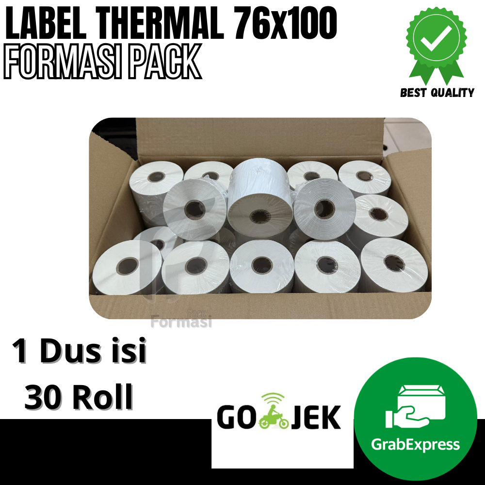 

LABEL STICKER THERMAL & CONTINOUS PAPER THERMAL 76 X 100 mm" isi 500pcs (1dus isi 30 Roll)