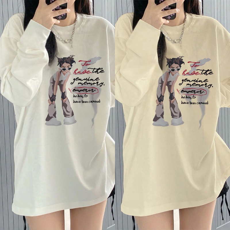 Kaos Oversize Lengan Panjang Wanita Cetakan American high street cartoon characters/Baju Kaos Lengan