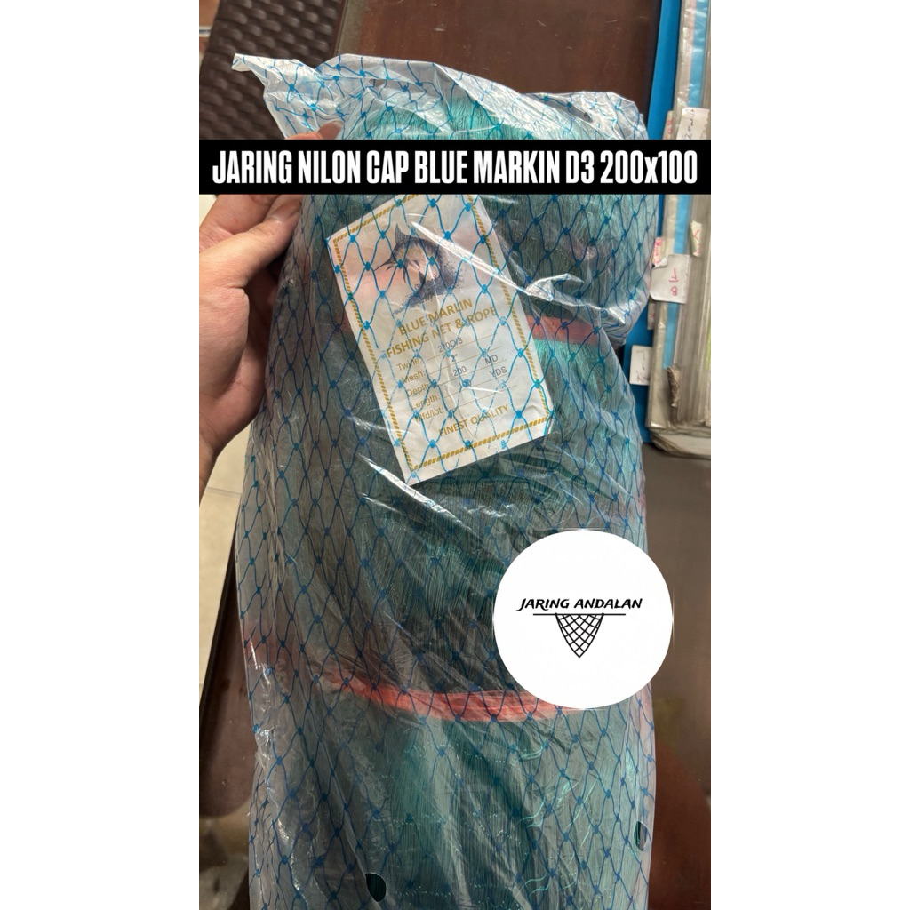 Jaring ikan bahan pukat nilon D3 200 MD X 100Y TERMURAH BAGUS BERKUALITAS COD CAP BLUE MARLIN(UKURAN