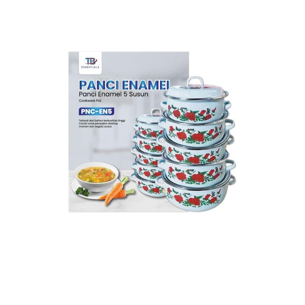 PANCI SET ENAMEL BUNGA TB ESSENTIALS 5 SUSUN / panci enamel kembang susun 5 / panci motif susun 5