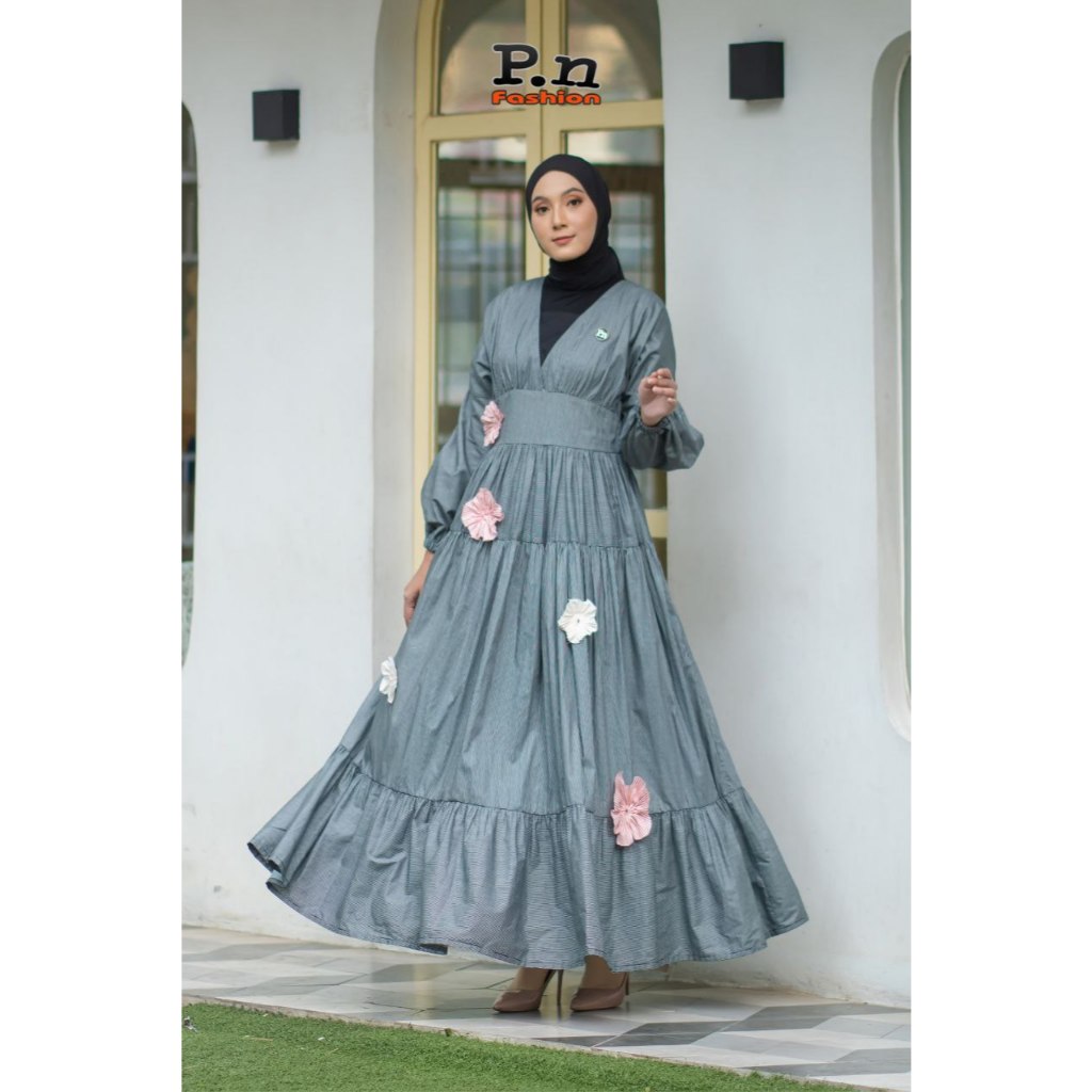 Dress wanita, fashion muslim, dress wanita, hijab dress, muslim wanita, dress busui, gamis biru, gam