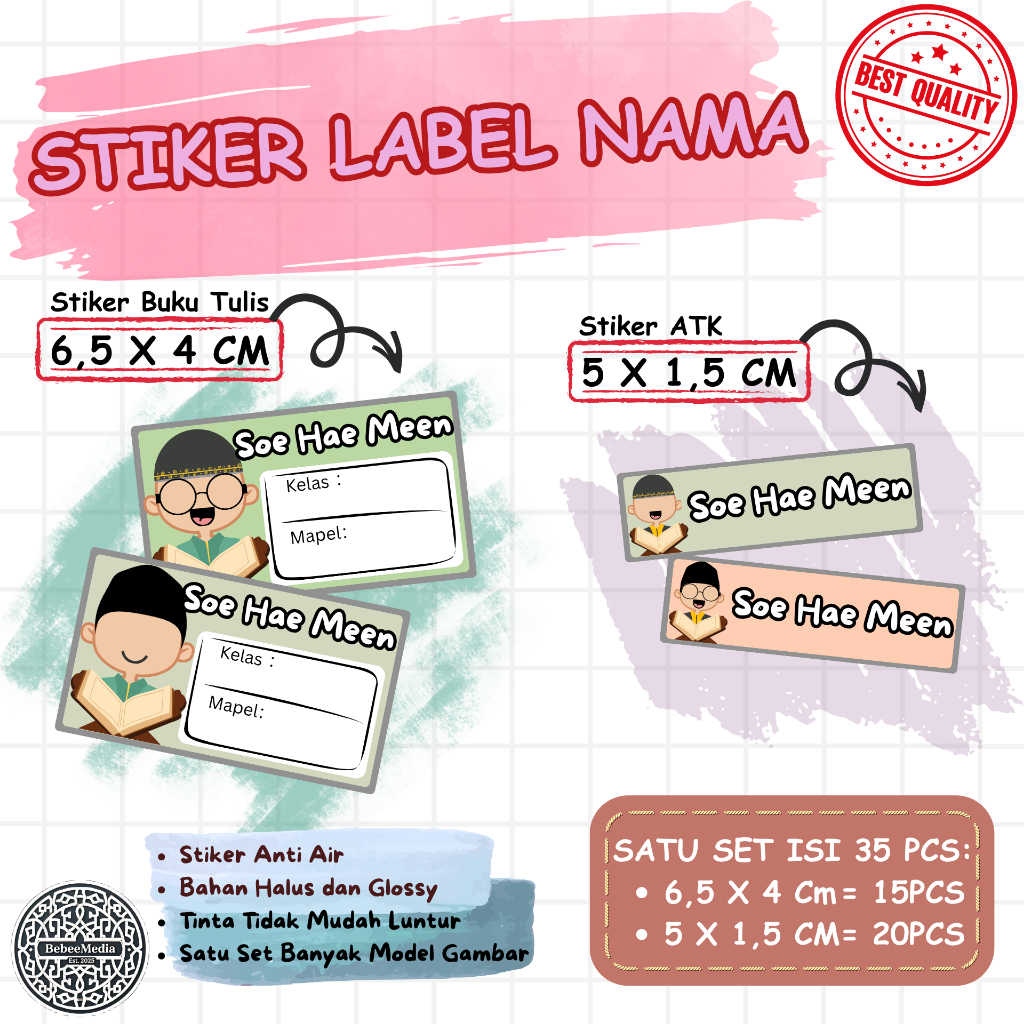 

Stiker Nama Karakter Muslim Lucu Bisa Custom - Anti Air & Siap Tempel