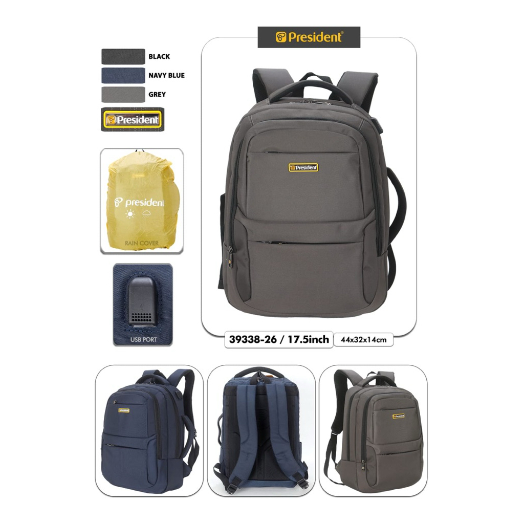 BP 39338-26  PRESIDENT | TAS RANSEL LAPTOP BACKPACK PRESIDENT USB ORIGINAL | TAS RANSEL PRESIDENT | 
