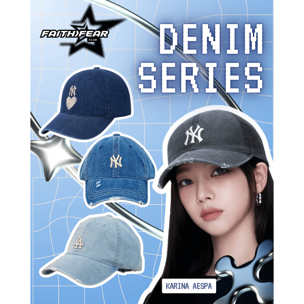 Washed Ripped Denim Yankees New York Ball Cap - Topi Cewek Cowok Artis Selebgram Jeans Viral Origina