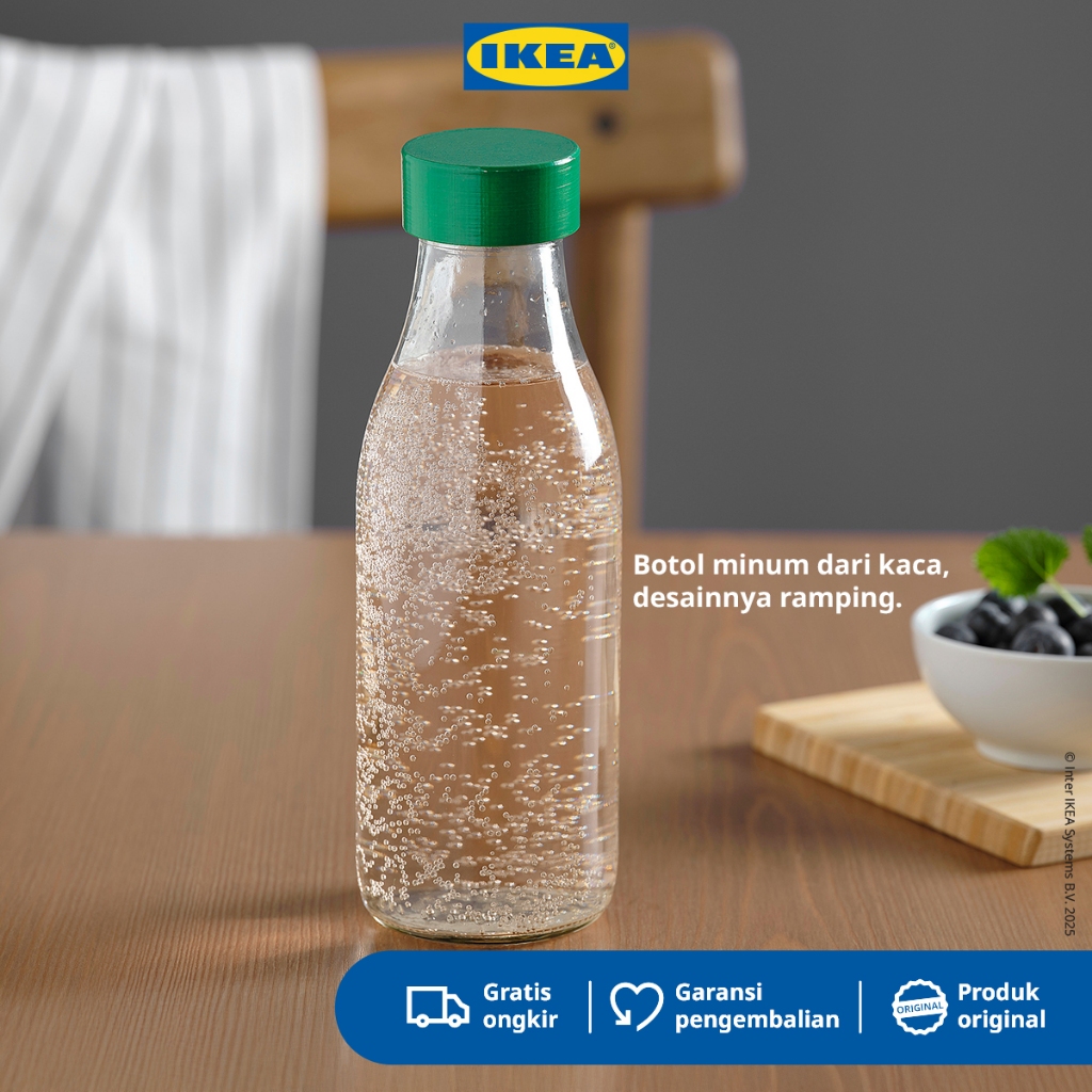 IKEA SPARTANSK Botol Minum Kaca Bening / Hijau 0.5L