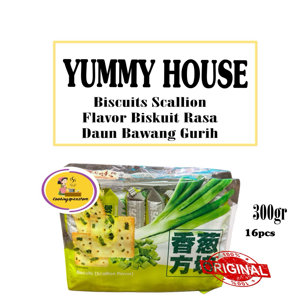 

YUMMY HOUSE Biscuits Scallion Flavor 300g ( 16pcs ) Biskuit Rasa Daun Bawang Gurih – Scallion Crackers Snack Ringan Renyah 200g