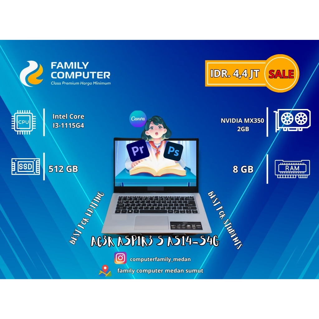 ACER ASPIRE 5 A514-54G|INTEL CORE I3-115G4|8/512GB|NVIDIA MX350 2GB