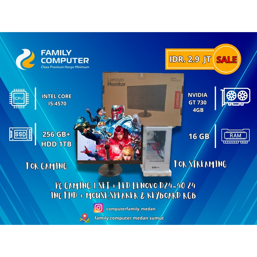 PC GAMING 1SET+LED LENOVO D24_40 24INC FHD+MOUSE,SPEAKER&KEYBOARD RGB