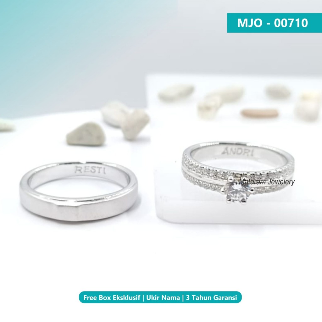 Cincin Kawin Sepasang Perak & Emas Putih - Bebas Request Model Cincin Custom By Mataram Jewellery - 