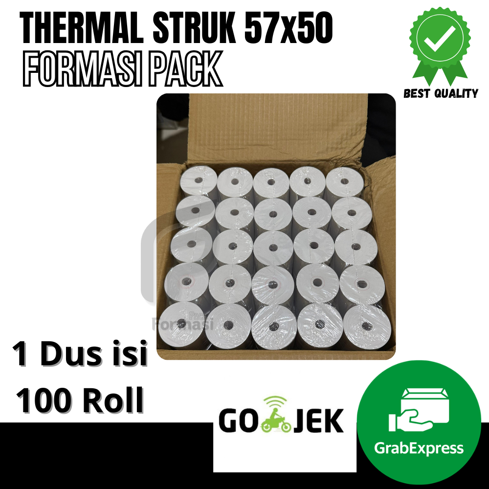 

KERTAS STRUK THERMAL PAPER ROLL 57x50 (1 Dus isi 100 Roll )TERMAL EDC THERMAL PRINTER MINI BLUETOOTH 57MM CORELESS