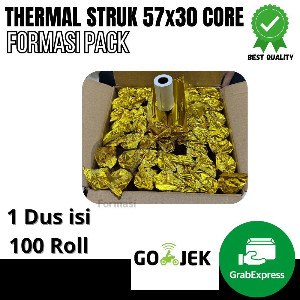 

KERTAS STRUK THERMAL PAPER ROLL 57x30 CORE (1 Dus isi 100 Roll )TERMAL EDC THERMAL PRINTER MINI BLUETOOTH 57MM CORE