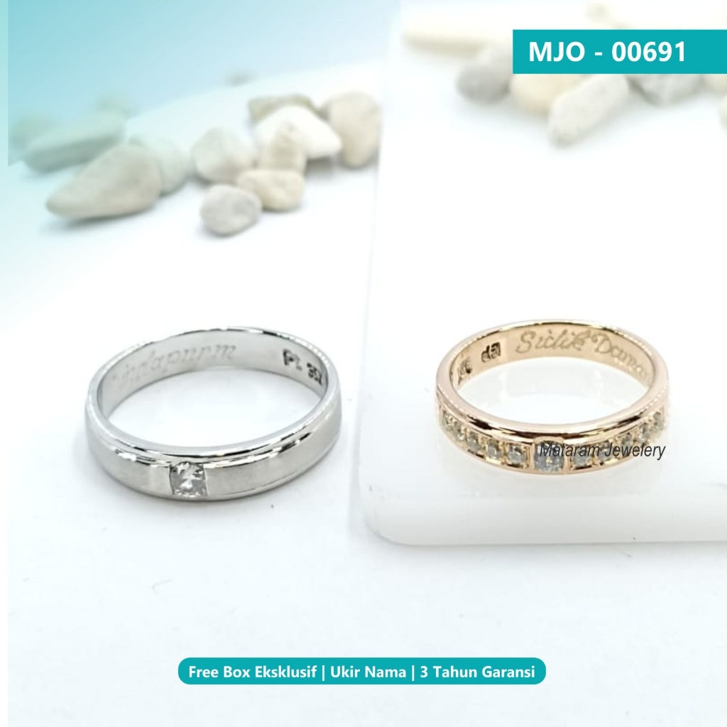 Cincin Kawin Couple Emas Kuning 8K & Perak 925 MT201 - Bebas Request Model Cincin Custom By Mataram 