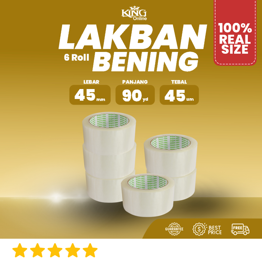 

6 Pcs Lakban Bening 45 MM X 90 Yard PURE Ukuran Real 1 Slop Tebal Kuat Isolasi ONLINE TAPE OPP