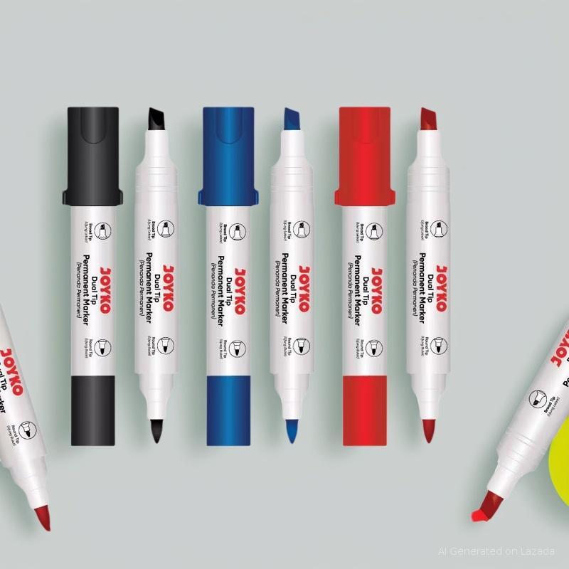 

VIEZZARI.ID-Permanent Marker Spidol Permanen Dual Tip Joyko PM-73-Hitam-Merah-Biru
