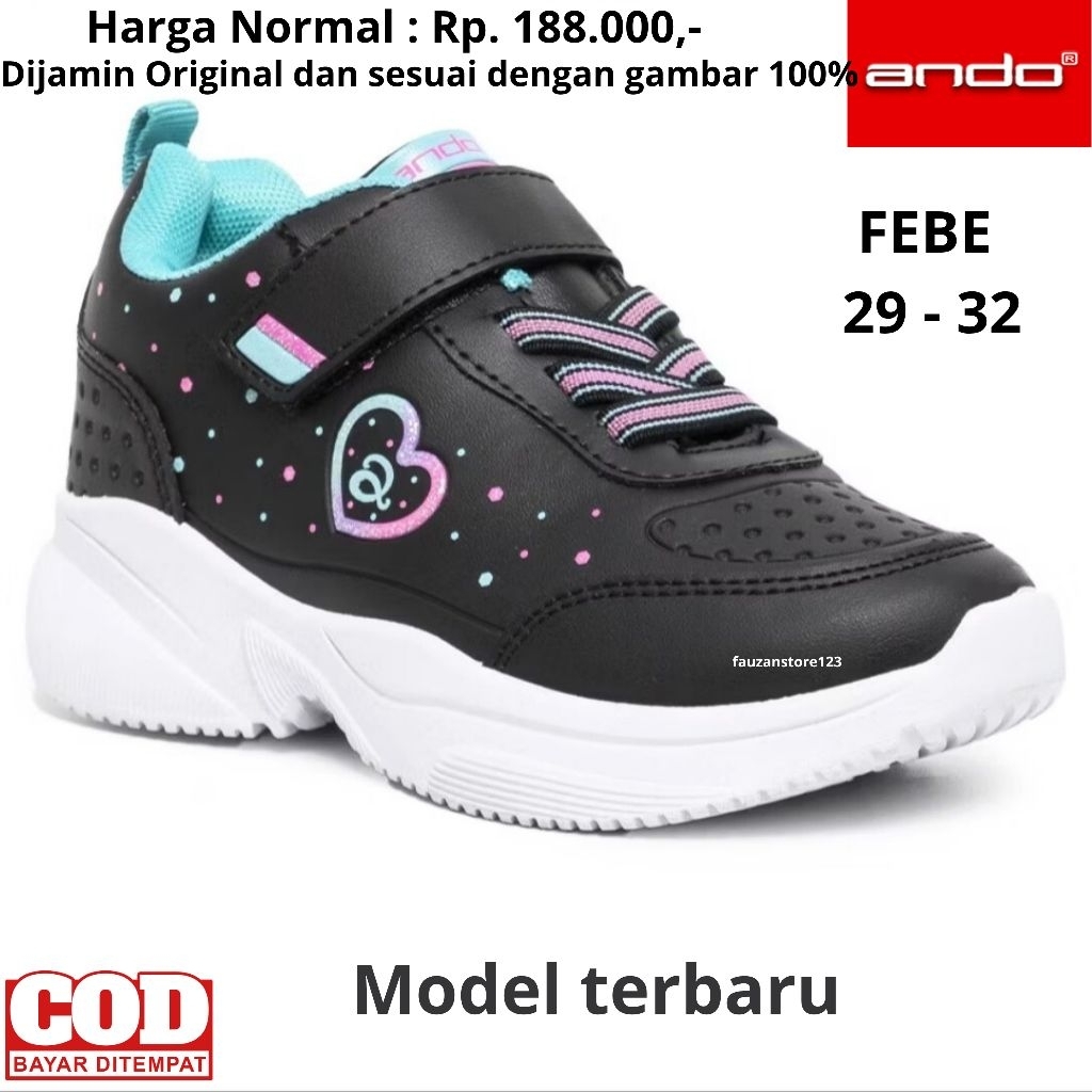 SEPATU ANAK PEREMPUAN ANDO LILY CANDY FEBE MIAW PEREKAT PUTIH SEKOLAH PAUD TK KARAKTER ANDO ORIGINAL