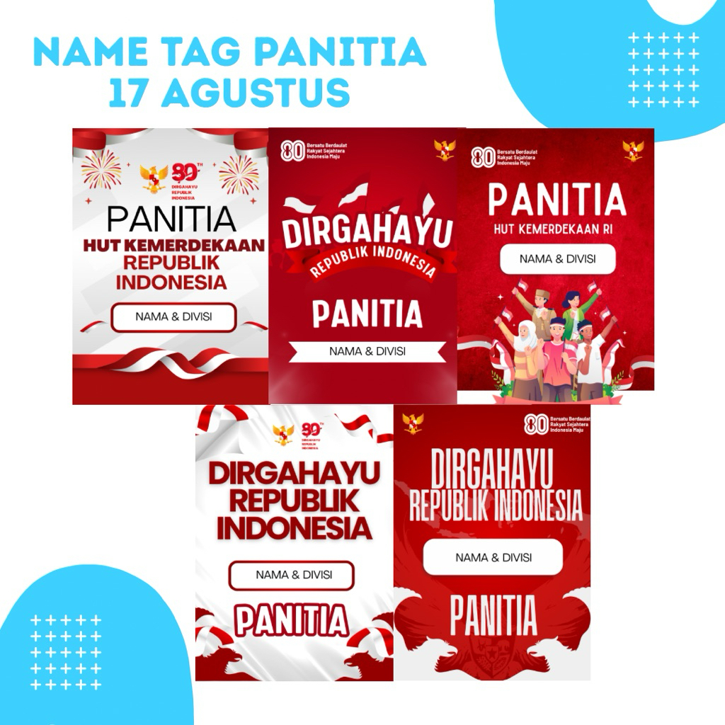 

[1 SET] Nametag / Name Tag Dengan plastik dan tali / Tanda Pengenal Panitia Agustusan HUT RI / 17 agustus Custom