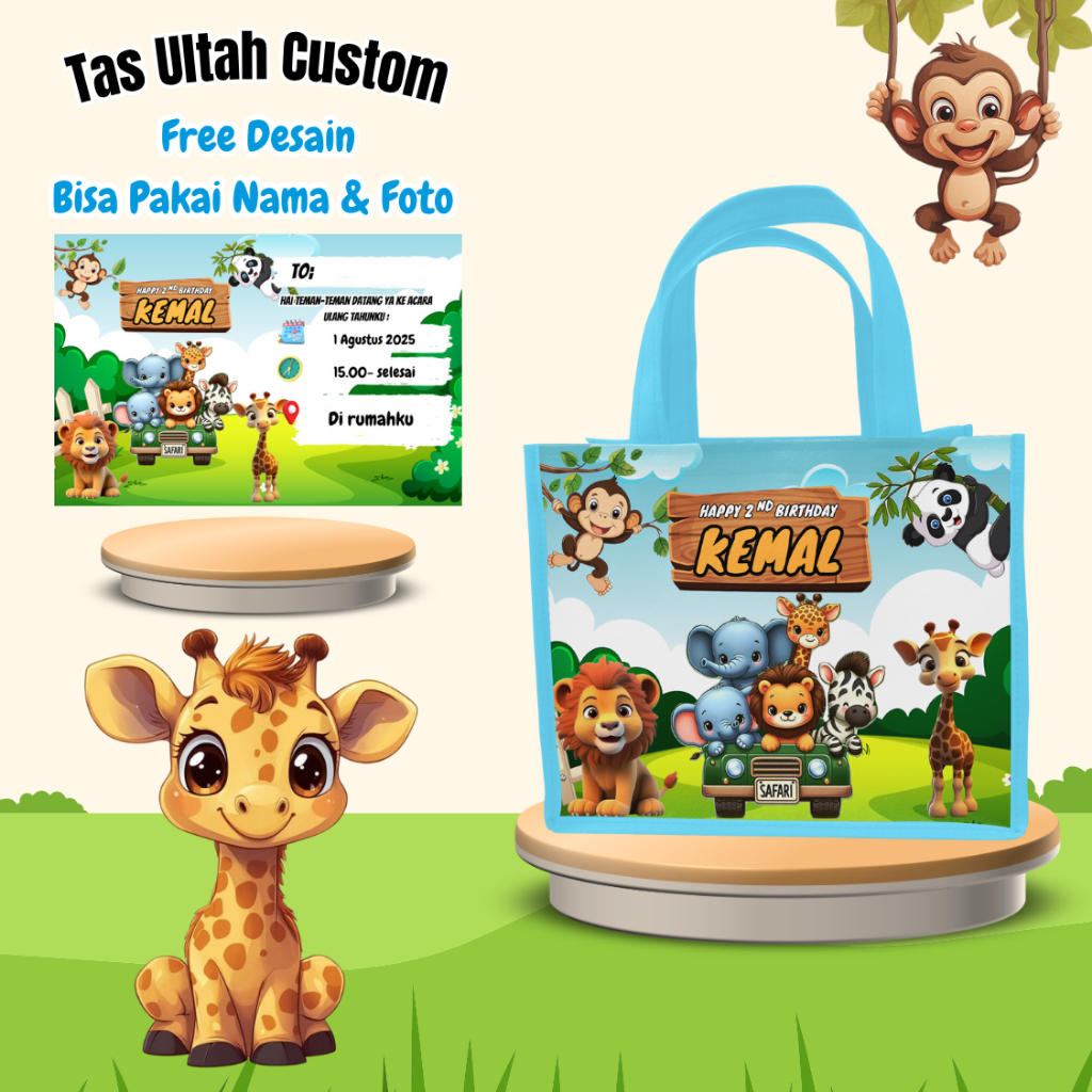 

Paket 50 pcs Tas Ultah Anak Ulang Tahun Snack Free Undangan Request Custom Nama Kain
